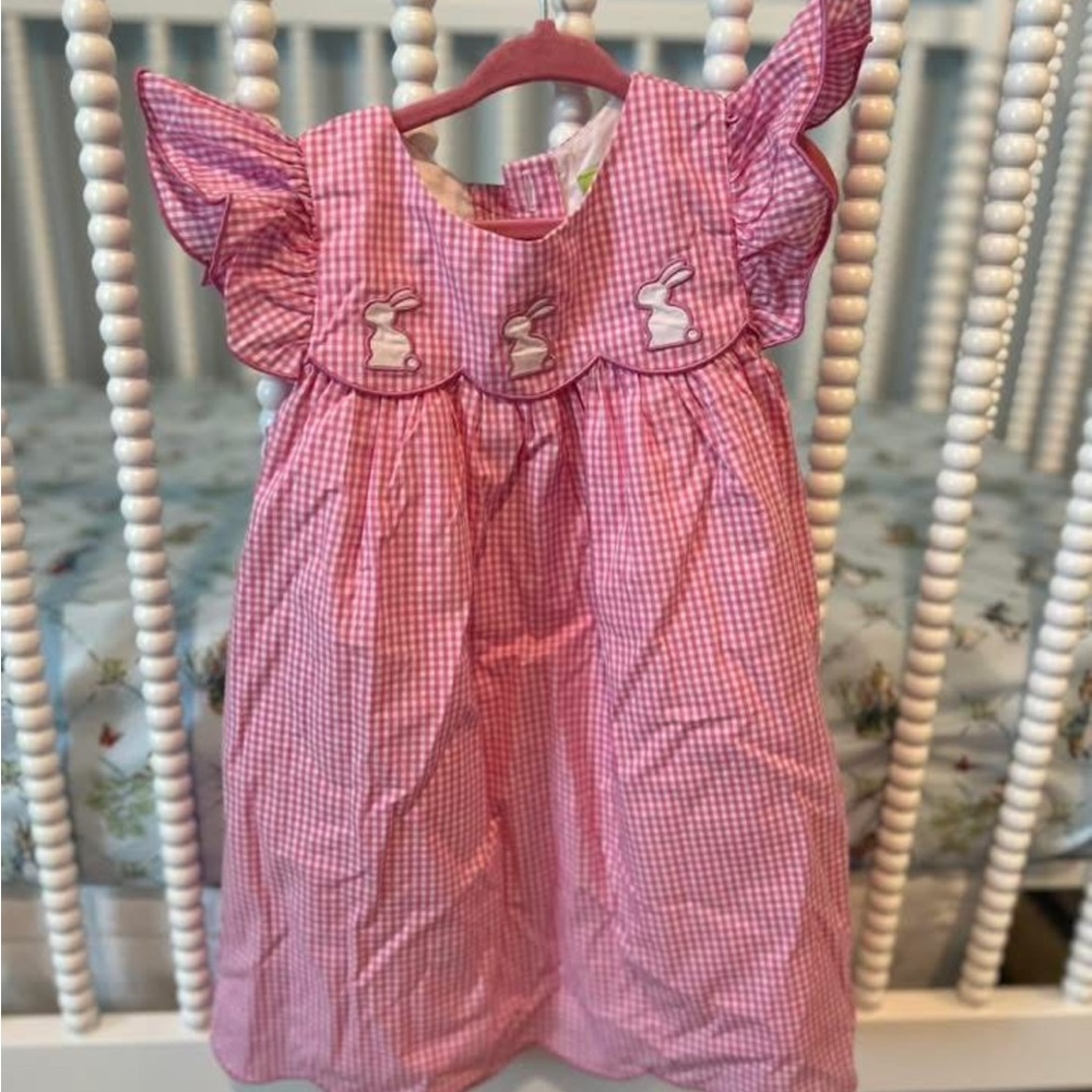 Pink Gingham Bunny Appliqué spring Dress for Girls